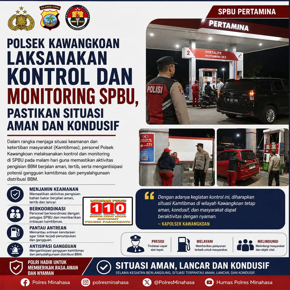 Polsek Kawangkoan Laksanakan Kontrol Dan Monitoring Spbu, Pastikan Situasi Aman Dan Kondusif